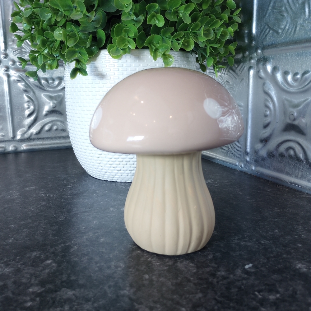 Mini woodland Mushroom figurine pastel pink polka  dot ceramic fairy core decor
